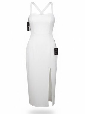 Lulu's White Cross-Strap Midi Dress with Side Slit